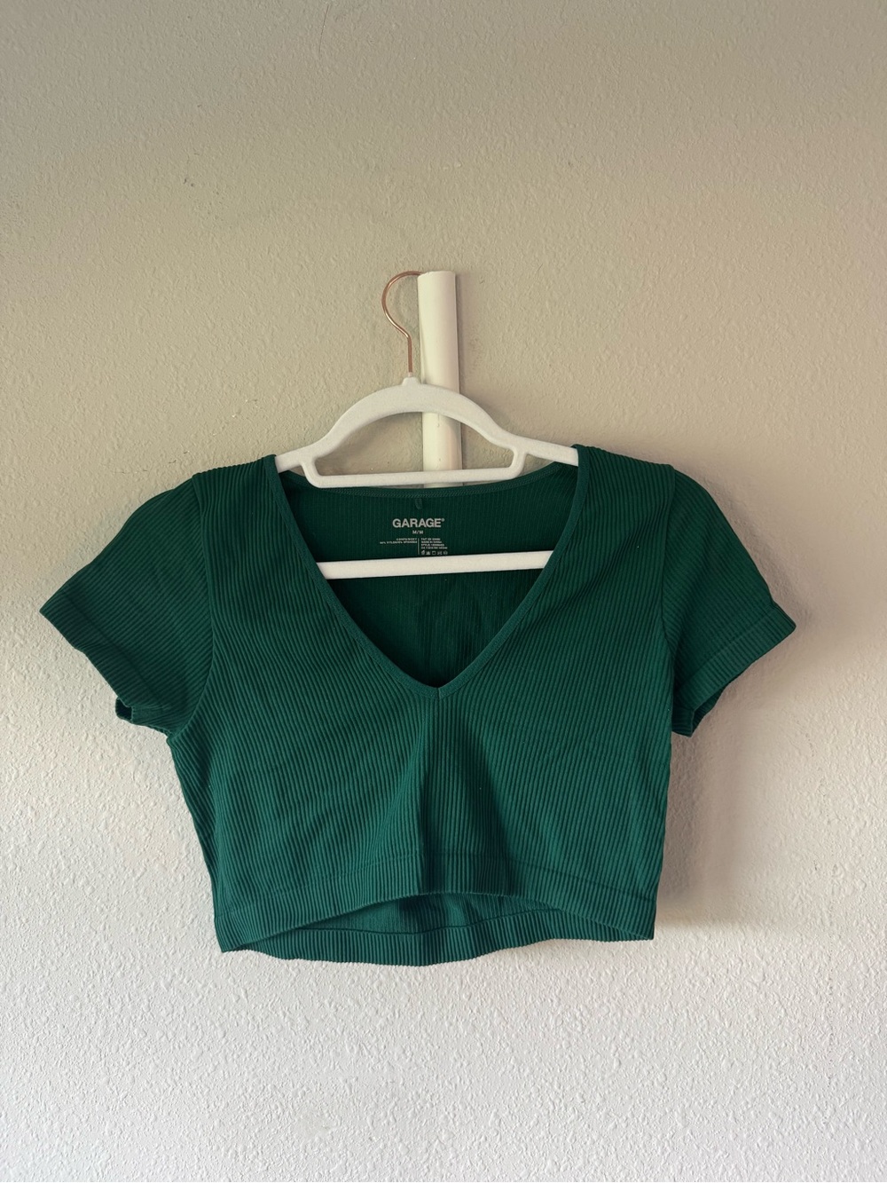 Garage Emerald Green Ribbed V-Neck Crop Top